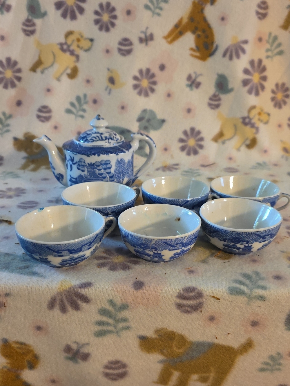 Vintage Blue and White Porcelain Miniature Tea Set- Blue Willow